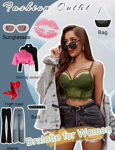 Image of Avidlove Lace Bralette for Women V Neck Camisoles Adjustable Strap Two Layer Crop Top Bustier Tops