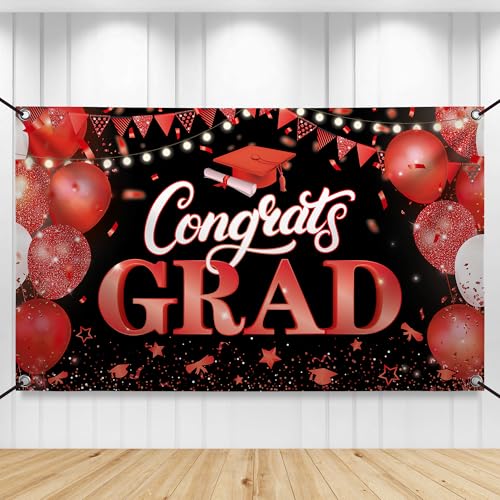 Image of KatchOn, XtraLarge Congrats Grad Banner - 72x44 Inch, Congratulations Banner | Grad Class of 2026 for Red and Black Graduation Decorations 2026 Grad Party Decorations Graduation Backdrop