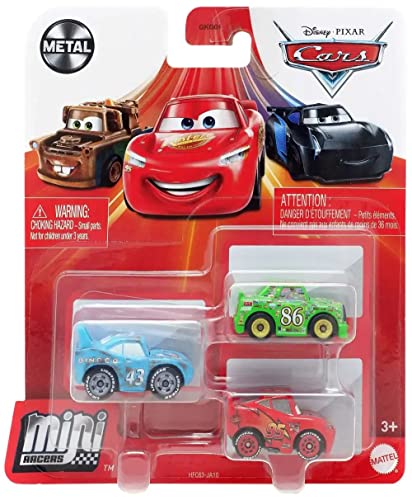 Disney Pixar Cars Mini Racers King's Last Race Lot de 3 Rois endommagés, Flash McQueen et Chick Hicks