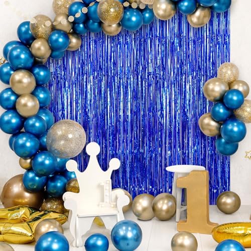 Image of 2 Pack Fringe Curtains Backdrops, Foil Fringe Curtains, Door Streamers for Birthday Wedding Bridal Shower Holiday Graduation Party Decorations, Photo Booth Backdrops, Blue