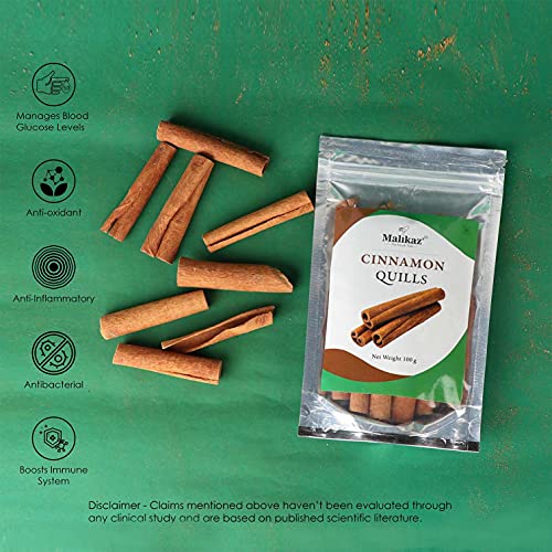 Image of Malikaz' The Royale Taste Cinnamon | Dalchini Sticks Pouch, 100 Gm | Piquant | 100% Natural | No Additives | Sweet Aroma | Warm Taste | Easy to Add A Wondrous Flavor Profile to Your Dish (Pack of 3)