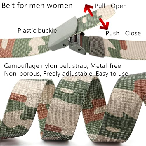 Belts for men, Camouflage tactical work nylon webbing belt with plastic buckle plus size up to 180cm, 2 Pcs2