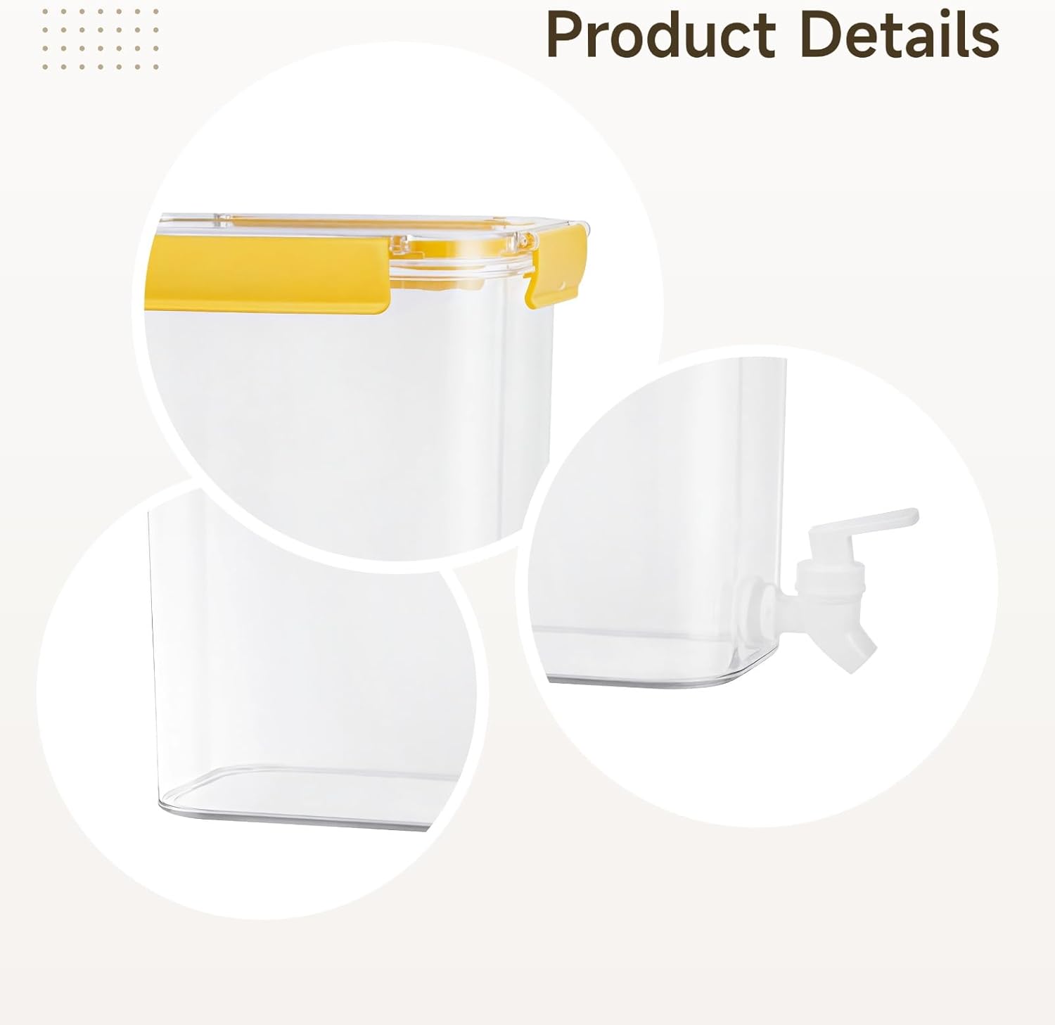 Water Dispenser 4.5 L 152.2 Fl Oz Spout Pet, Transparent Plastic Jar Food Safe, Laundry Detergent Juice Fabric Softener, Sealed Leak-Proof Handle Yellow, Design Stackable Easy Storage