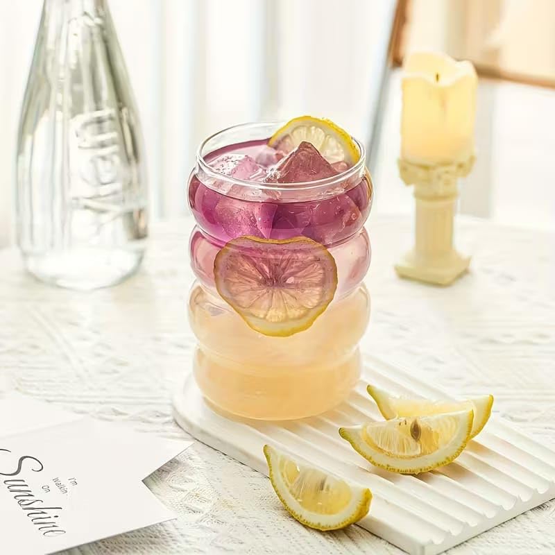 Image of PrimeWorld Vintage Ripple Drinking Glasses Set of 6 - 325 ml | Round Wave Shape Beverage Glass Cups for Juice, Beer, Wine & Cocktails | Elegant Retro Glassware for Home, Kitchen, Bar & Parties
