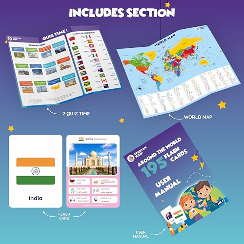 Image of SPARTAN KIDS 195 Country Flag Flash Cards for Kids | Flags of the World with Countries, Capitals & Currency | Geography Flashcards with World Map & Quiz | Educational Toys | Kids Learning Toys