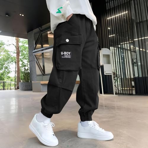 Boys Twill Cargo Pants Fashion Letter Print Boys Girls Hip Hop Joggers Streetwear Preppy Cute Sweatpants Straight Leg2