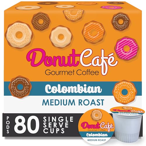 Image of Donut Cafe - Coffee Gourmet Pods, Colombian Blend, Medium Roast - Non-GMO, Gluten Free - Compatible with Keurig K Cup Brewers - Smooth & Delicious - 80 Count