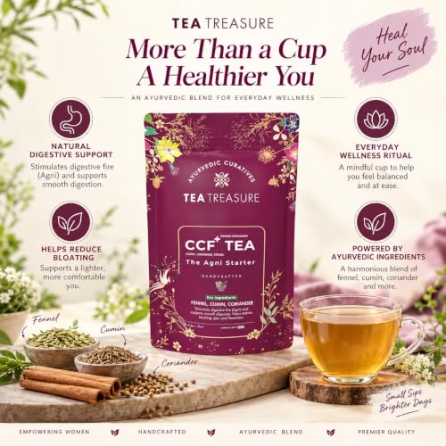 Image of TeaTreasure Ayurvedic Digestion CCF Plus Herbal Tea|Supports Digestion,Metabolism Boost & Bloating Relief |Coriander, Cumin & Fennel Caffeine Free Ayurvedic Herbal Tea | 100g