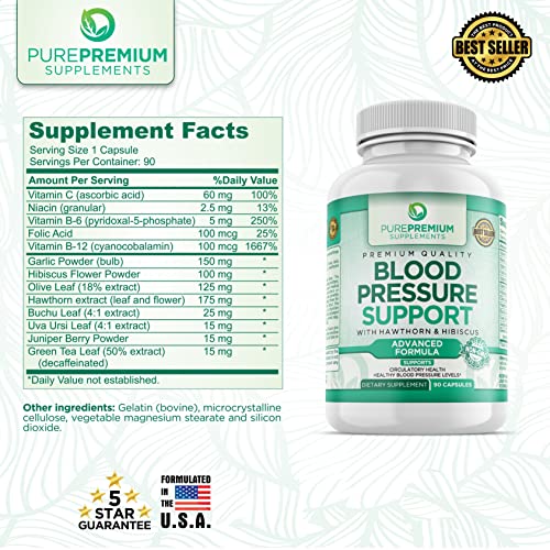 PurePremium Blood Pressure Support Supplement with Hawthorn, Hibiscus & Garlic Extract - Herbal Supplement, Vitamins & Herbs Support Normal Heart Health - 3 Months Supply - 90 Capsules - Image 6