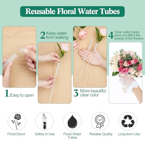 Image of Tessco for you 90 Pcs Floral Water Tubes 12 Inch Floral Tubes Plastic Flower Supplies for Fresh Flowers with Rubber Cap for Flower Stem Arrangements Florist Supplies(Clear)