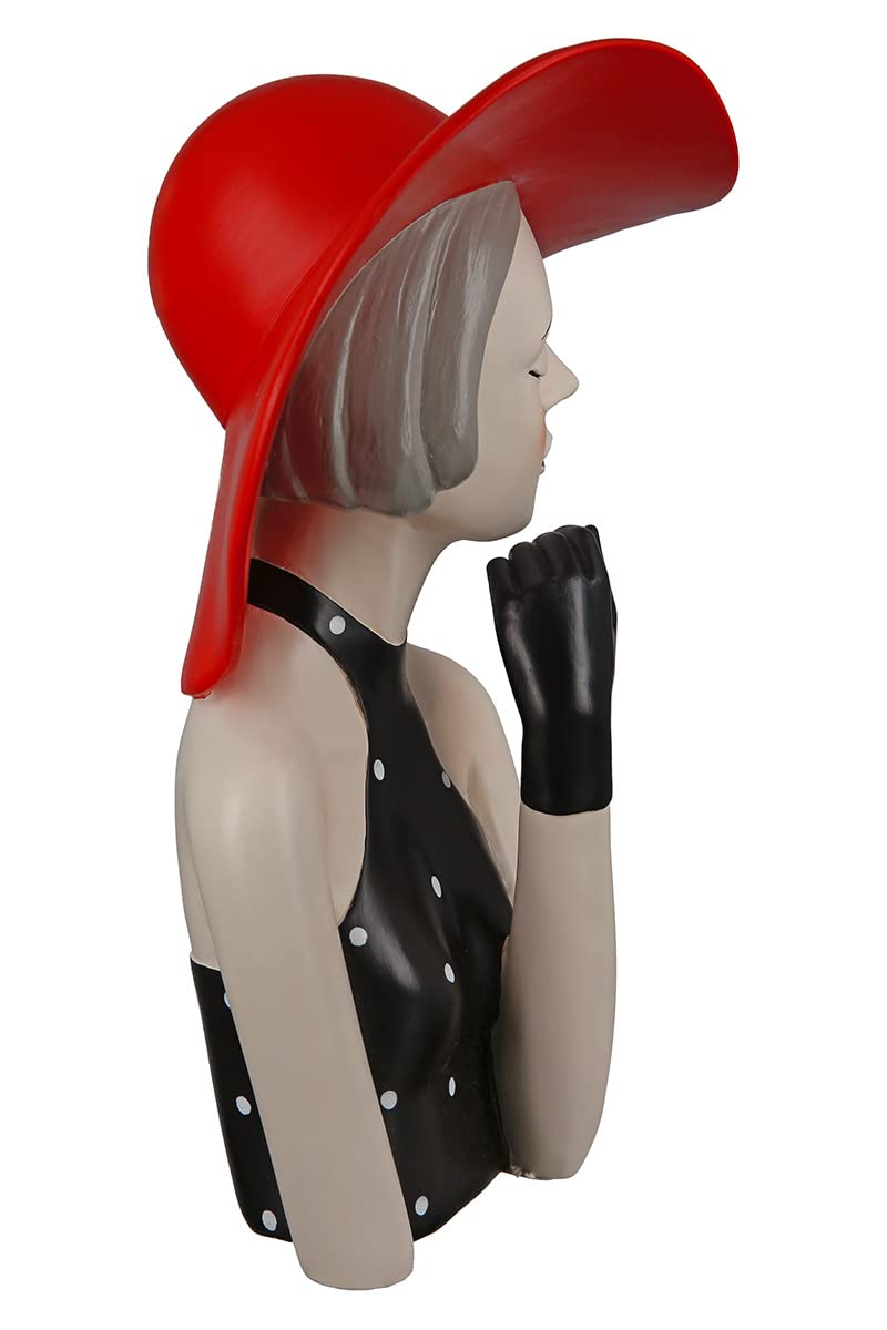 GILDE Dekofigur Frau Lady mit rotem Hut Kunstharz rot schwarz 27 cm