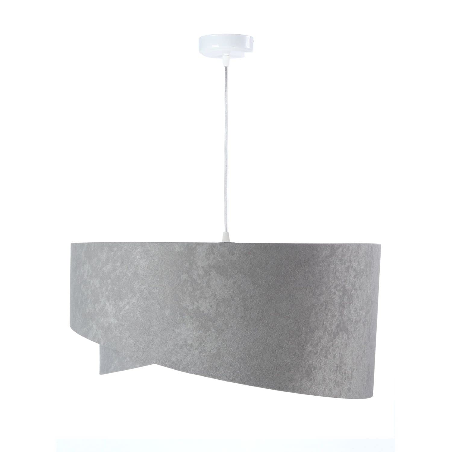 Licht-Erlebnisse Pendelleuchte Stoff Metall in Weiß Grau Silber Esstisch Wohnzimmer rund Ø50 cm E27 Doppelschirm Moderne Hängelampe Esszimmer MADAN