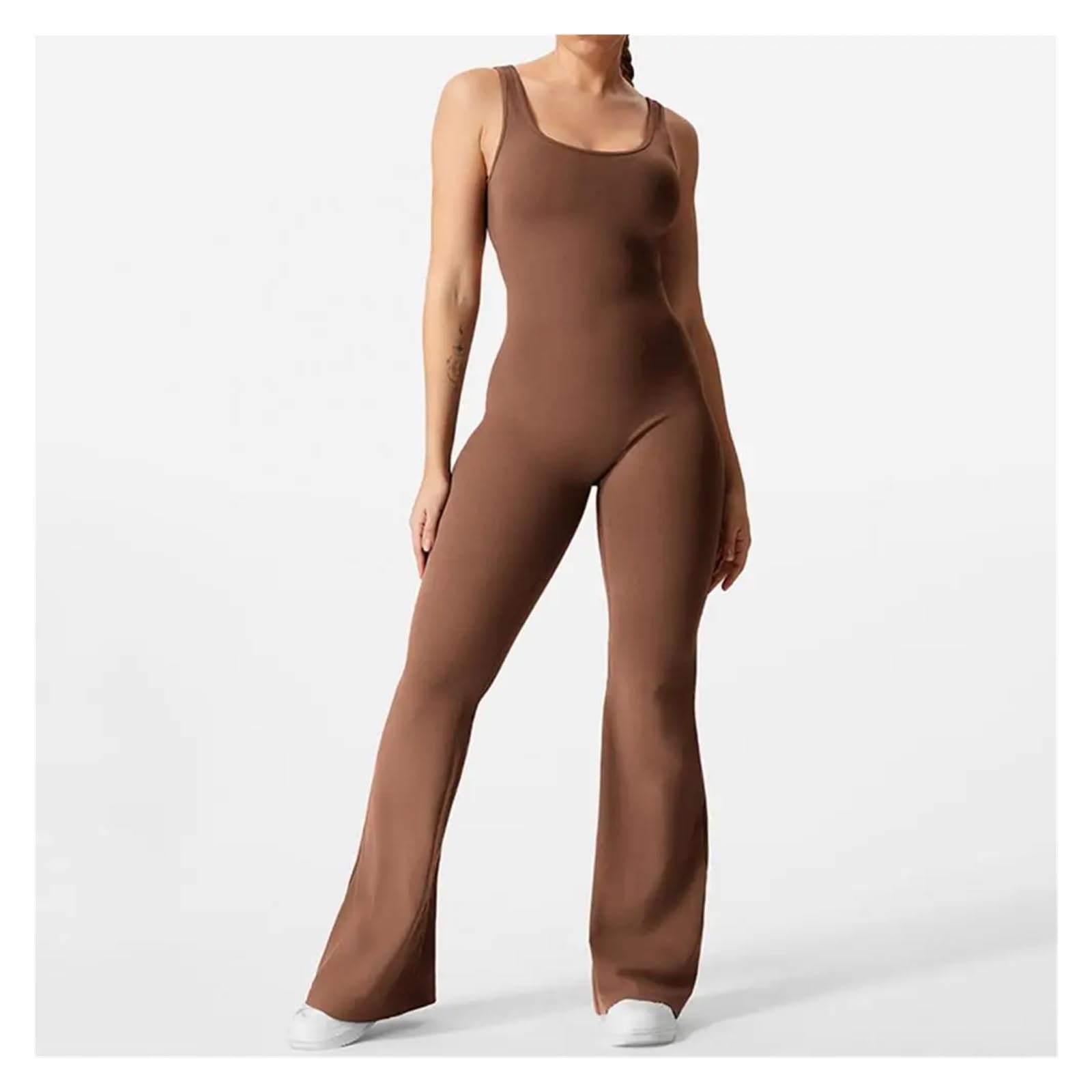 Body De Yoga con Espalda Descubierta Mono Deportivo Elegante sin Mangas con Cintura levantada y Dobladillo Acampanado for Mujer, Estilo melocotón, for Verano para Yoga Gimnasio(Black,XL)
