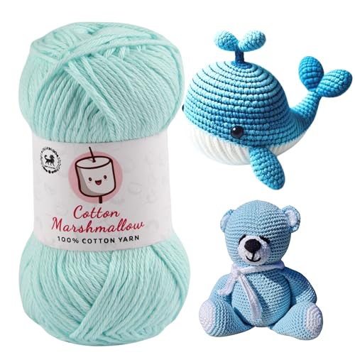 Image of NESTNHAVEN Cotton Marshmallow 100% Cotton Yarn - (50 g, 130 m) - Luxury Yarn for Crochet, Amigurumi, Embroidery, Toys, Garments, Flowers and Hobby Projects (Light Turquoise)