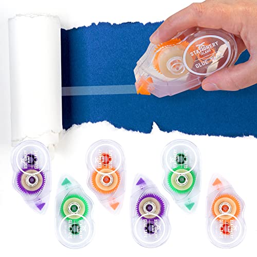 Stationery Island 6 Piezas Cinta Pegamento Roller, 10m x 8mm Cinta Adhesiva Doble Cara Dispensador, Pegamento en Cinta Doble para Manualidades en Oficina Escolar De Tarjetas, Bullet Grid Journal