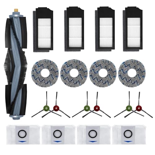 19 PCS Replacement Accessories Kit for Ecovacs Deebot X1 Omni/Turbo Vacuum Cleaner, 1 Main Brush, 4 HEPA Filters, 6 Sidebrushes, 4 Mop Pads, 4 Dust Bag