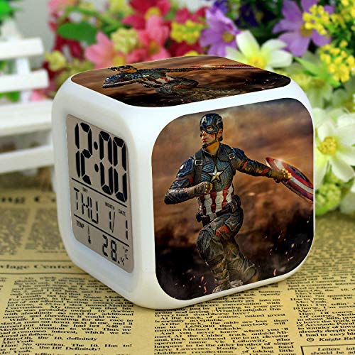 Captain America LED Alarm Clock for Home Decoration, 7-Color Flashing Digital Clock, Suitable for Indoor and Bedside Gifts for Children, Kids and Birthday Gifts,I
