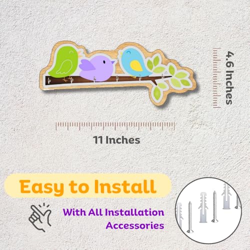 Image of Wooden Three Cute Birds Wall Mount Key Hanger for Home Office Decorative Wall Mounted Stylish Key Hanger for Home Decor (V-Keyholder - 3 Birds)