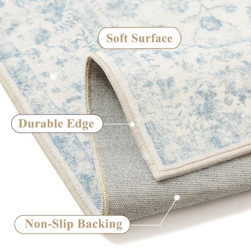 PureCozy 2x3 Blue Area Rug Washable Vintage Non Slip Carpet - image 4