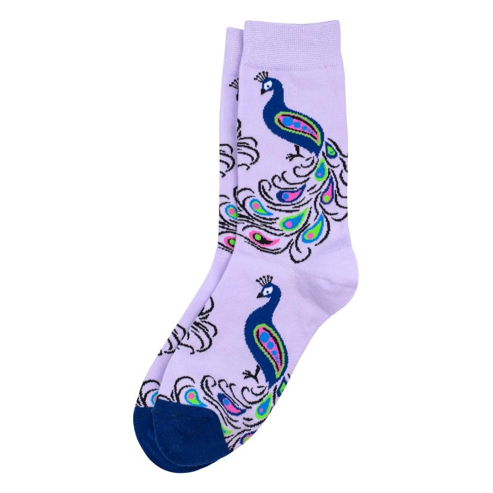 Joe Cool Unisex Lilac Purple Cotton Spandex Socks With Peacock Motif In