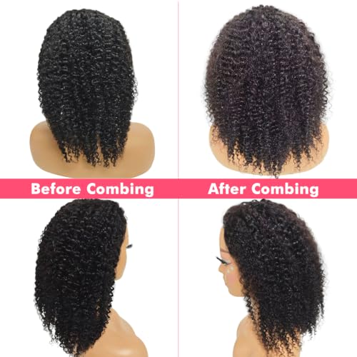 Image of WENYAN Kinky Curly Half Wig Human Hair 26 Inch Glueless Wigs Natural Black | 180% Density,3 In 1 Drawstring Seamless Flip Over Curly Half Wigs for Black Women,Headband Wig Wear and Go Beginner Friendly