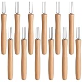 Corn Holders Set of 12 Stainless Steel Corn on The Cob Holders with Wooden Handle Corn Holders for Corn on The Cob Long Handle Sweetcorn Holders Cob Skewers Corn Forks (12 PCS)