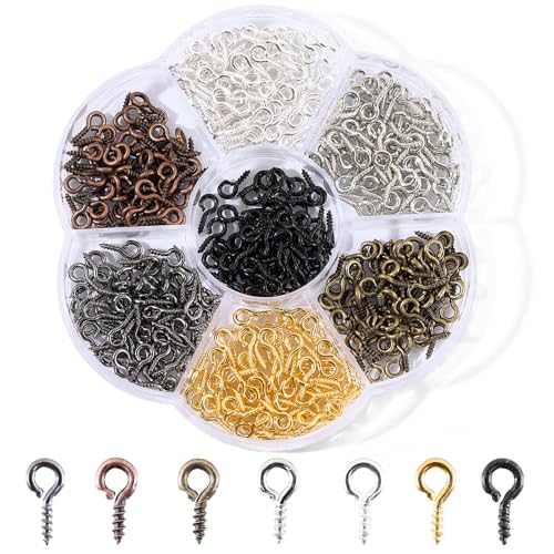 7 Color Small Screw Pins, 450Pcs Eye Hooks Screw For Jewelry Making &Amp; Bead Charms, Small Screws Eye Pins For Art Projects, Mini Eyelet Screws For Diy Crafts (8 * 4Mm)
