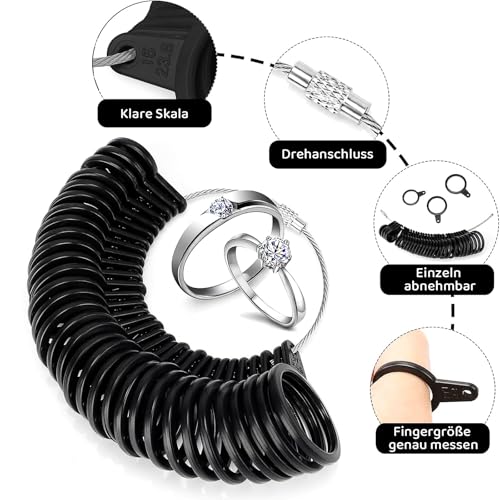 Ringgrössenmesser Set,Ring Messer Finger Ringgrössenmesser Deutsche Größen Größenstandard UK,EU,USA Ringgrößenmesser Kostenlos Ringmaßband für Ehering-Ringdurchmesser Frauen Männer Männer