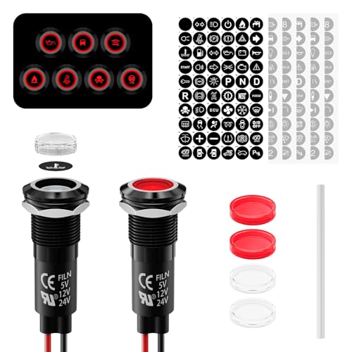 FILN 12-24V LED Icône Voyant Lumineux de Commande IP67 Étanche avec 180 Symboles pour Voiture Camion Bateau Tableau de Bord (Couleur :...