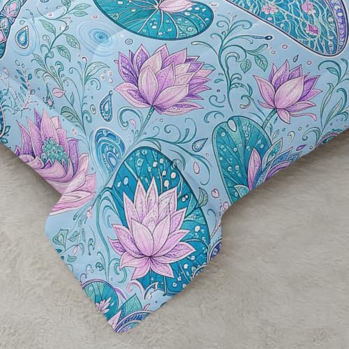 Image of AILONEN Full Comforter Set 3 Piece, Aqua Dragonfly Lotus 3D Printed Bedding with 2 Pillowcases, Soft Breathable Microfiber Serene Decor for Guest Room