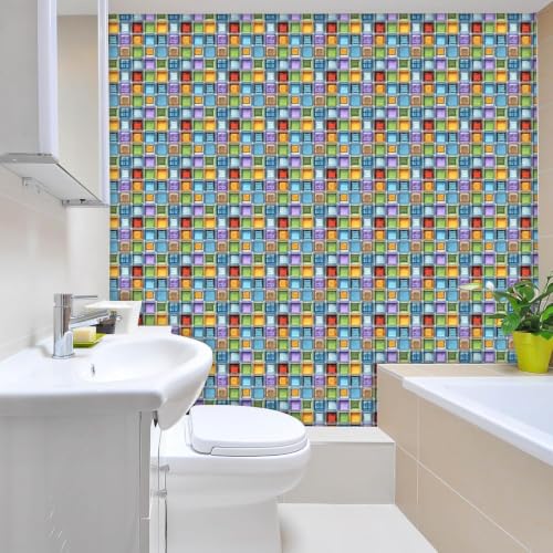 Image of Moroccan Tile Stickers | Waterproof Self Adhesive Peel & Stick Tile Decals for Kitchen Backsplash, Bathroom Wall, Floor, Furniture & Glass (4x4 Inch, Design 46)