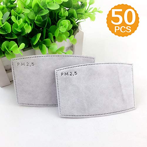 50 Pack Premium PM 2.5 Activated Carbon Filter Insert, 5 Layers Protective Face