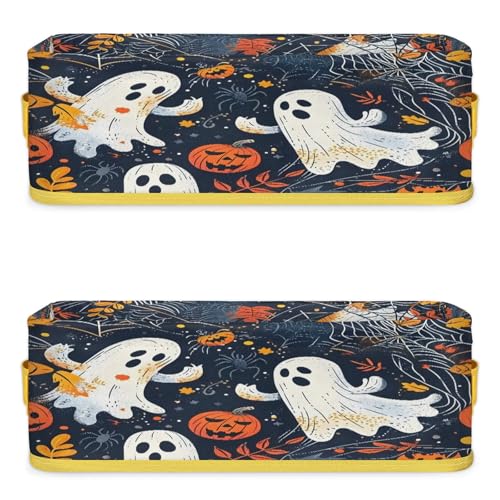 Spiders Webs Pumpkin Pattern Bathroom Storage Basket Waterproof Foldable Storage Bins with Handles Decorative Toilet Paper Storage Basket for Organizing for House Bathroom Toiletries Set of 2