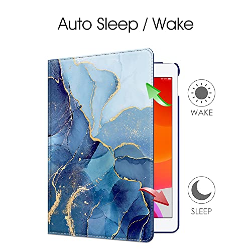 Image of Fintie Rotating Case for iPad 9th Generation (2021) / 8th Generation (2020) / 7th Gen (2019) 10.2 Inch - 360 Degree Rotating Stand Cover with Pencil Holder, Auto Wake Sleep, Blue Marble