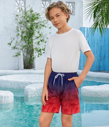 Boys Swim Trunks with Compression Liner Boys Quick Dry 2 in 1 Swim Shorts Summer Beach Shorts Black Red2