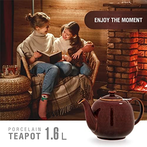 Dzbanek do herbaty z sitkiem Swansea koralowiec czerwony 1,6 l z filtrem, z porcelany URBAN LIFESTYLE, dzbanek do herbaty, który nie kapie. Dzbanek do herbaty z sitkiem porcelana
