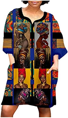 WOCACHI Dresses for Womens, Women’s Summer Traditional African Print Sleeveless High Collar Sexy Dress