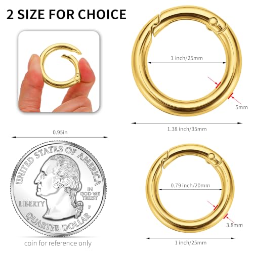 Image of Gkeygo Key Ring Clip, 4 /5 Inch Keychain Rings, 8 Pack Round Carabiner Clip for Keys, Buckle, Bags, Purses - Key Chain Hooks Replacement Keychains Lanyard DIY Crafts - Gold