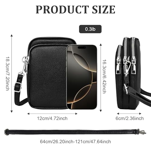 Soft Leather Crossbody Phone Bag Triple Zip Pocket Cell Phone Purse Wallet Mini Shoulder Handbag for Women3