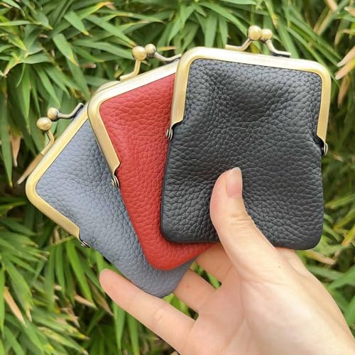 1Pcs Vintage Coin Purse Kissing Lock Wallet Coin Organizer Buckle Kissing Lock Coin Purse Leather Coin Clip for Men & Women (Black)4