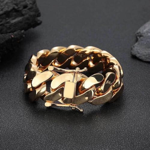 18K Cuban men's gold bracelet, 22mm wide, specially designed for men's domineering bracelet. It is a good choice for giving to fathers, lovers, and friends4