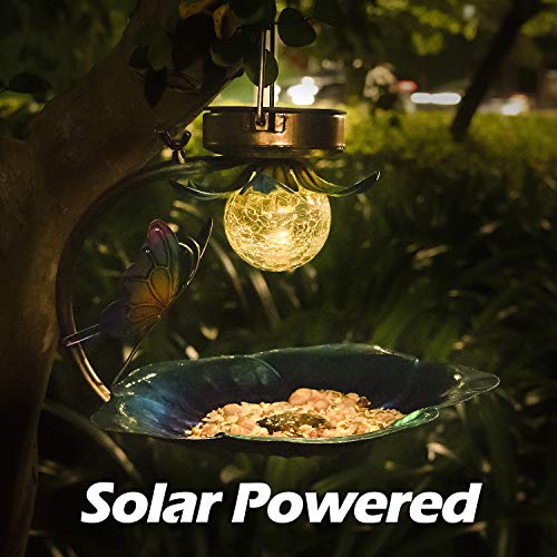 Birdream BD-BF-0065 Solar Bird Feeder For Outside Hanging Wild Birdfeeders Seed Tray Outdoor Solar Powered Garden Light Metal Butterfly Decorative Led Landscape Lighting Waterproof 9.5 Inch Dia thumb #1