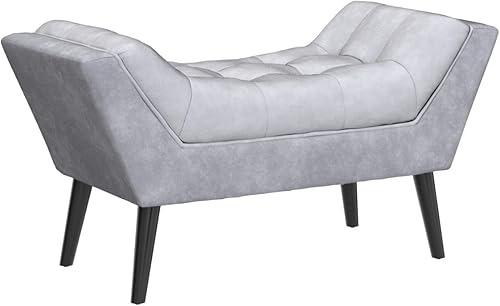 Miniatura 4 de Andeworld Otomana pequeña tapizada copetuda para entrada, vestíbulo, baño, tocador, dormitorio (un plaza, gris terciopelo)