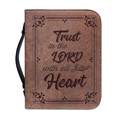 Image of Talayituse Bible Covers for Women Men PU Leather Bible Case Bible Bag Tote Book Carrying Case Christian Bible Accessories, Brown Trust in the Lord, Large