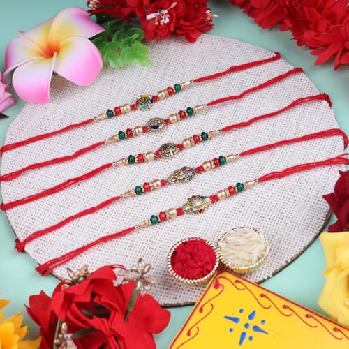 Image of Traditional Handmade Rakhi For Brothers | Designer Pearl, & Beaded Wrist Bands For Bhai| Thread Rakhi For Siblings | Elegant Handcrafted Bracelet For Raksha Bandhan