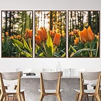 3 Piece Framed Canvas Wall Art Orange Cluster Flowers and Colorful Bouquet Canvas Prints Home Artwork Decoration for Living Room,Bedroom - 16