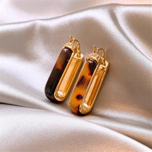 Leopard Print 18K Gold Plated Oval Hoop Earrings for Women Dainty Simple Acrylic Brown Leopard Chunky Huggie Hoops Hypoallergenic Fashion Jewelry4