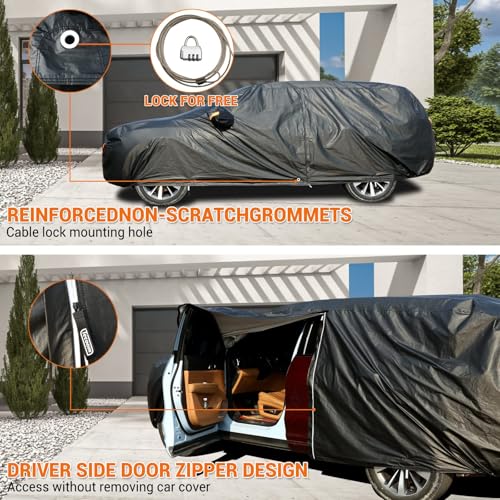 Image of Tecoom Car Cover Waterproof All Weather, 3 Layers Car Covers for Automobiles with Lock /Zipper Door, Thick Fleece Lining UV Snow Rain Hail Protector Car Cover, Universal Fit for SUV (191-205 Inch)