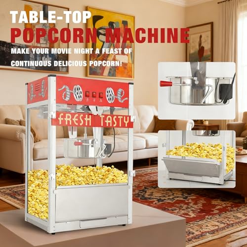 Image of Commercial Popcorn Machine - Countertop 38OZ Kettle Popcorn Machine for Theater Style, Stainless Steel, 3-Switch Control, for Business, School, Corporate,Institutional, Movie, Home use, Red