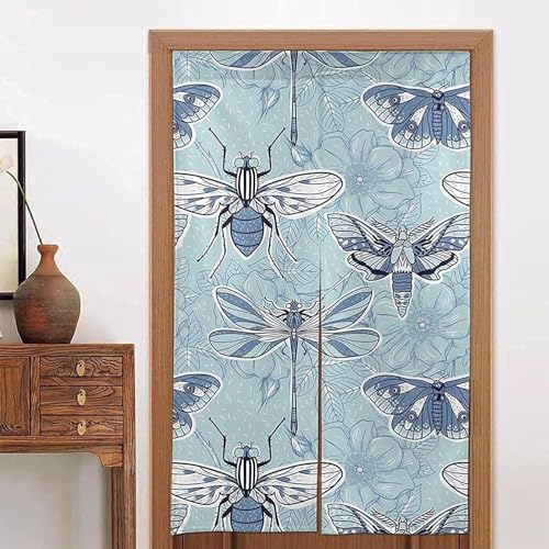 ドアカーテン 暖簾のれん トンボ ブルー 部屋仕切り ロング 断熱 冷気遮断 和風 北欧 高級 飲食店 季兼用 台所 店頭 新築祝い トイレ バス 喫茶店 居酒屋 飾り付け 洗濯可 飾り付け 装飾-幅86cm×丈143cm